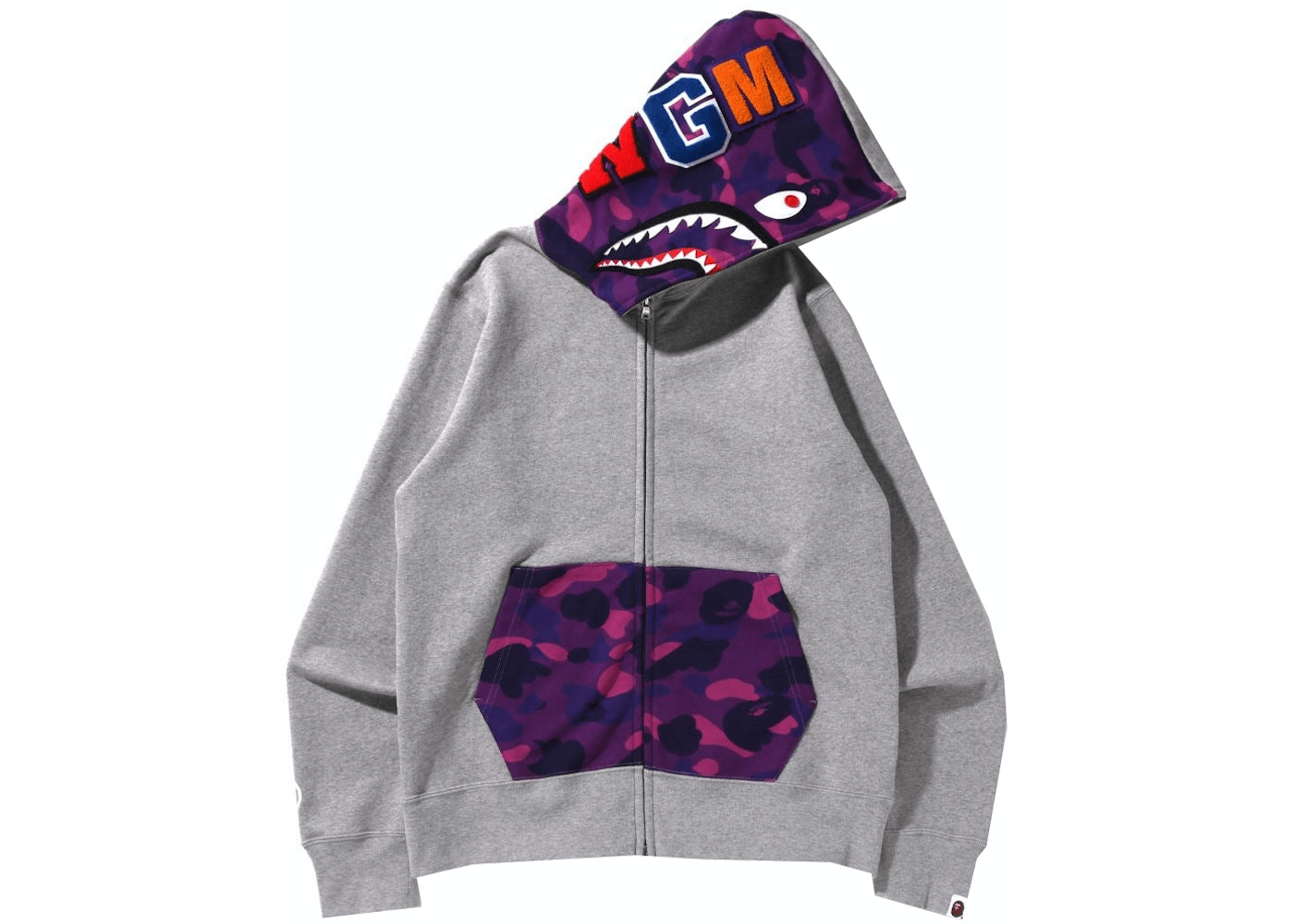 Bape Color Camo Shark Full Zip Hoodie Gray Purple Kenshi