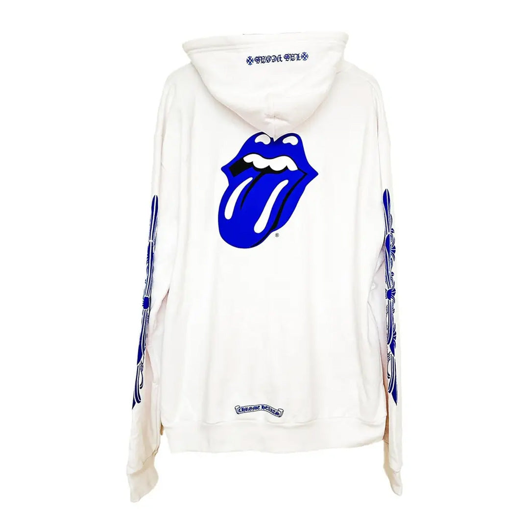 Chrome Hearts Rolling Stones Floral Zip Up Hoodie White Blue Kenshi