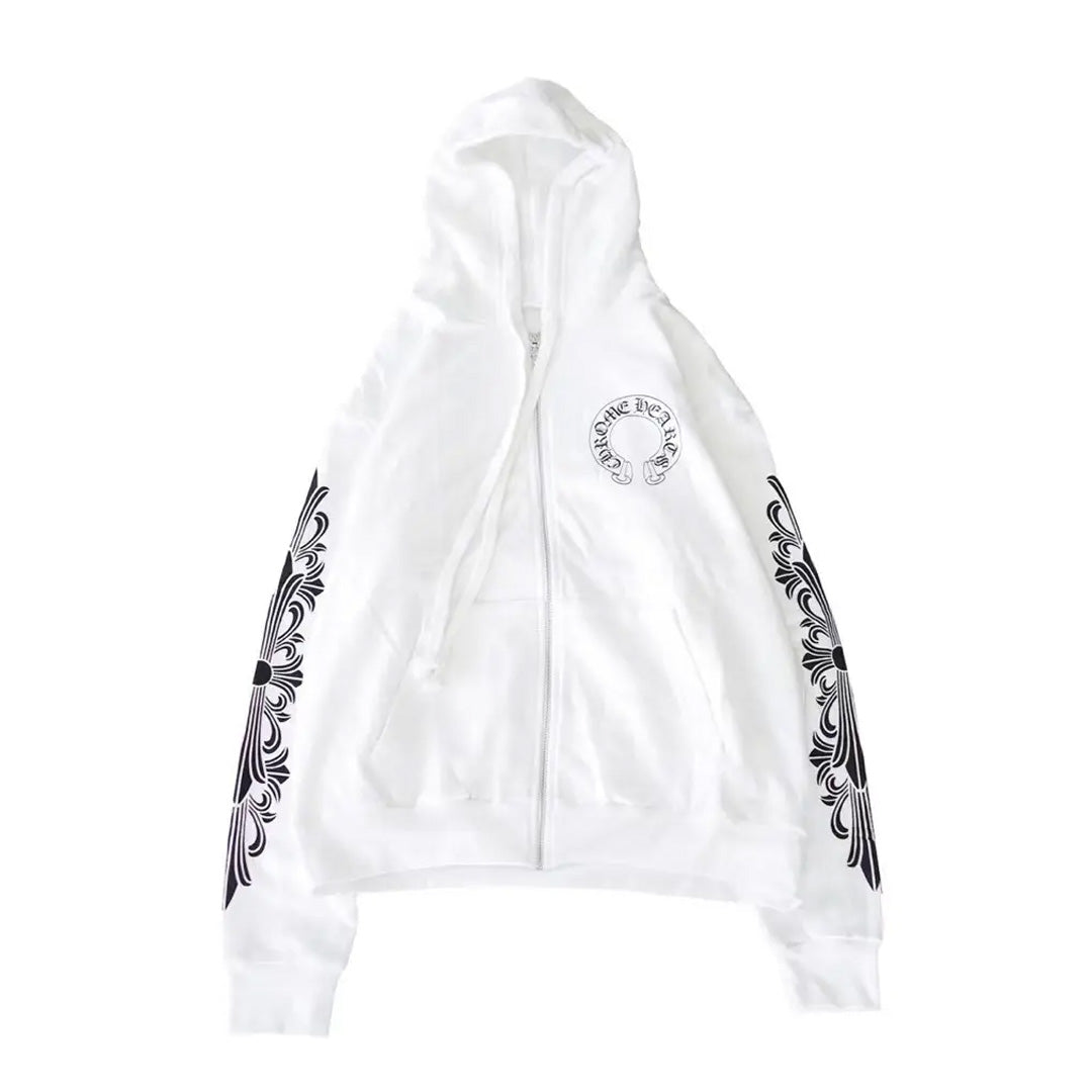 Chrome Hearts Floral Horseshoe Logo Zip Up White