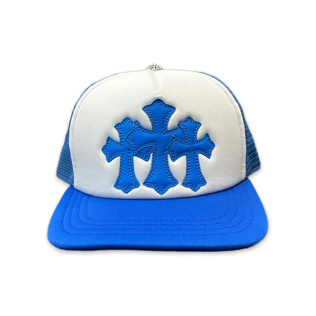 Chrome Hearts Cemetery Triple Cross Trucker Hat Blue