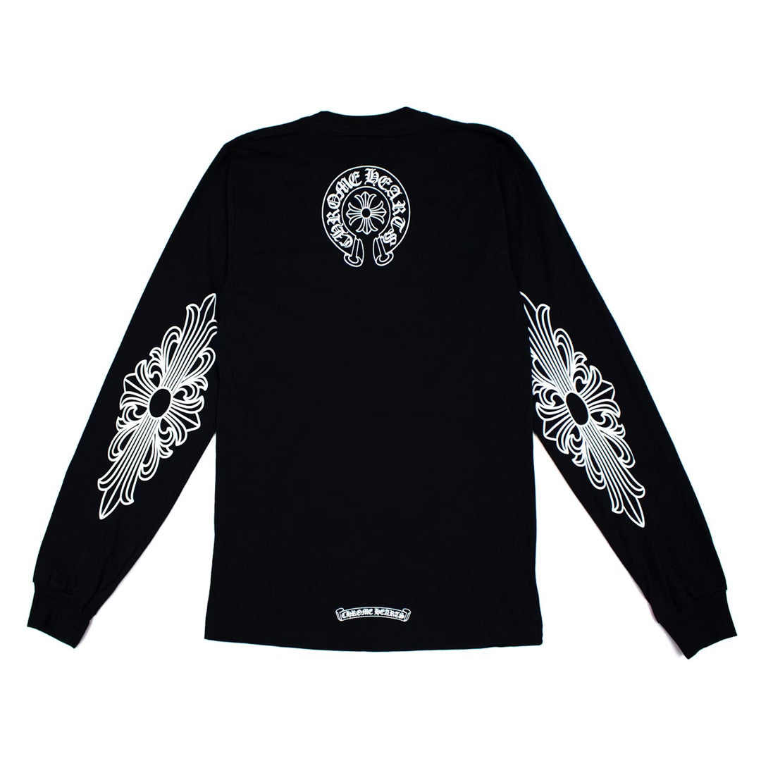 Chrome Hearts Neck Logo Floral Cross Long Sleeve T-Shirt