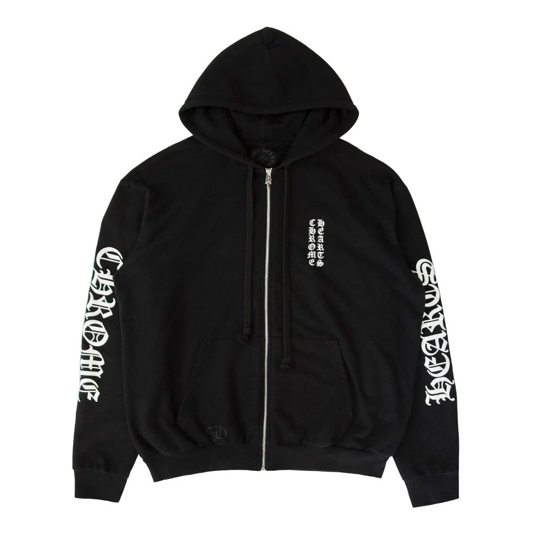 Chrome Hearts Vertical Logo Zip Up Hoodie Black