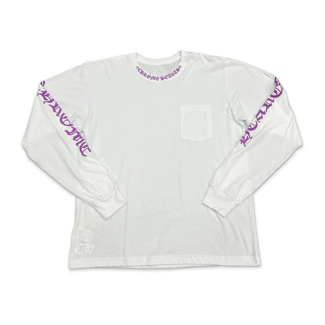 Chrome Hearts Neck Scroll Long Sleeve T- Shirt White/Purple