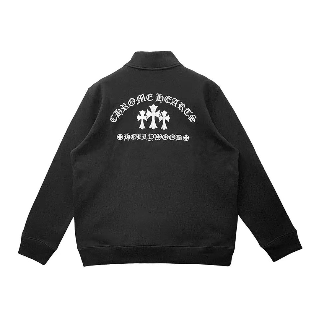 Chrome Hearts Triple Cross Embroidery Half Zip Black