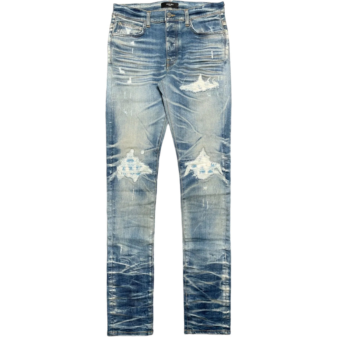 Amiri MX1 Jeans Bleached Paisley Honeycomb Indigo