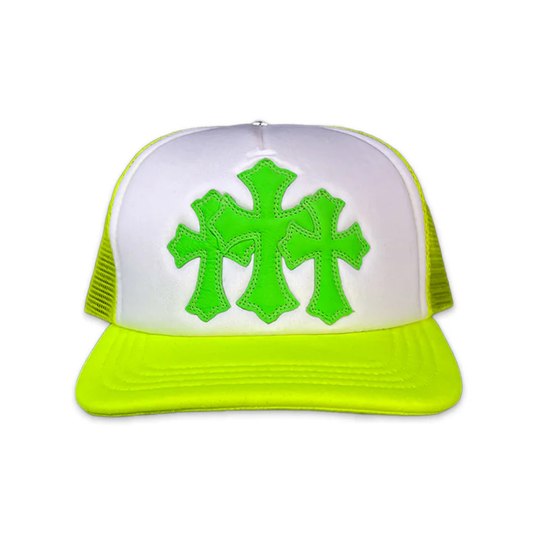 Chrome Hearts Cemetery Triple Cross Trucker Hat Lime Green