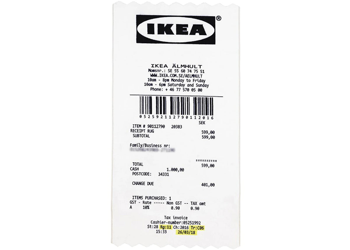 Virgil Abloh x IKEA MARKERAD "RECEIPT" Rug White/Black